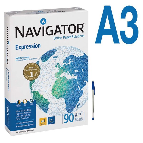 Papel Navigator A3 90gramos. Paquete de 500 hojas