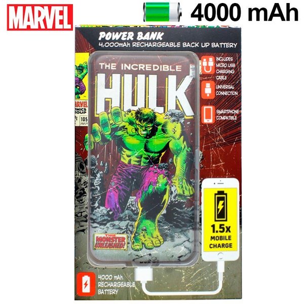 Bateria Externa Micro-usb Power Bank 4000 mAh Marvel Hulk