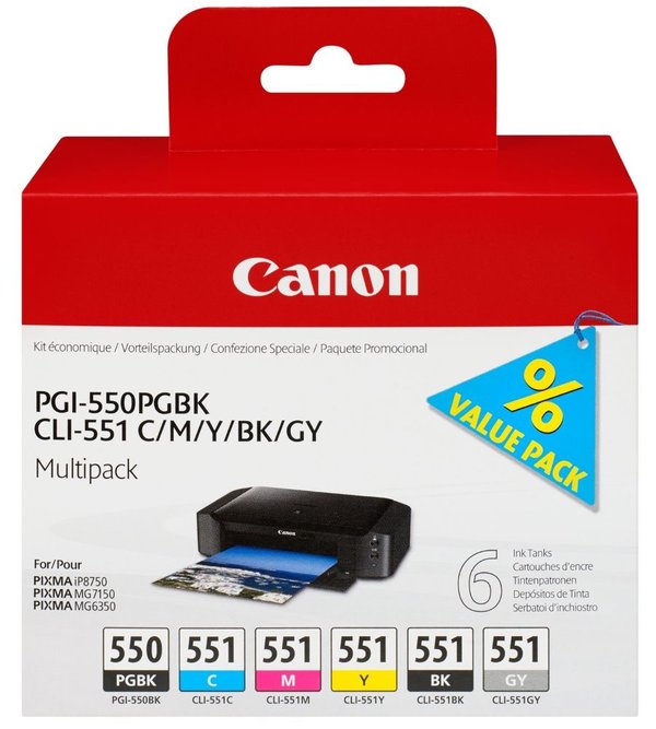 Canon PGI550/CLI551 Pack 6 Cartuchos tinta originales